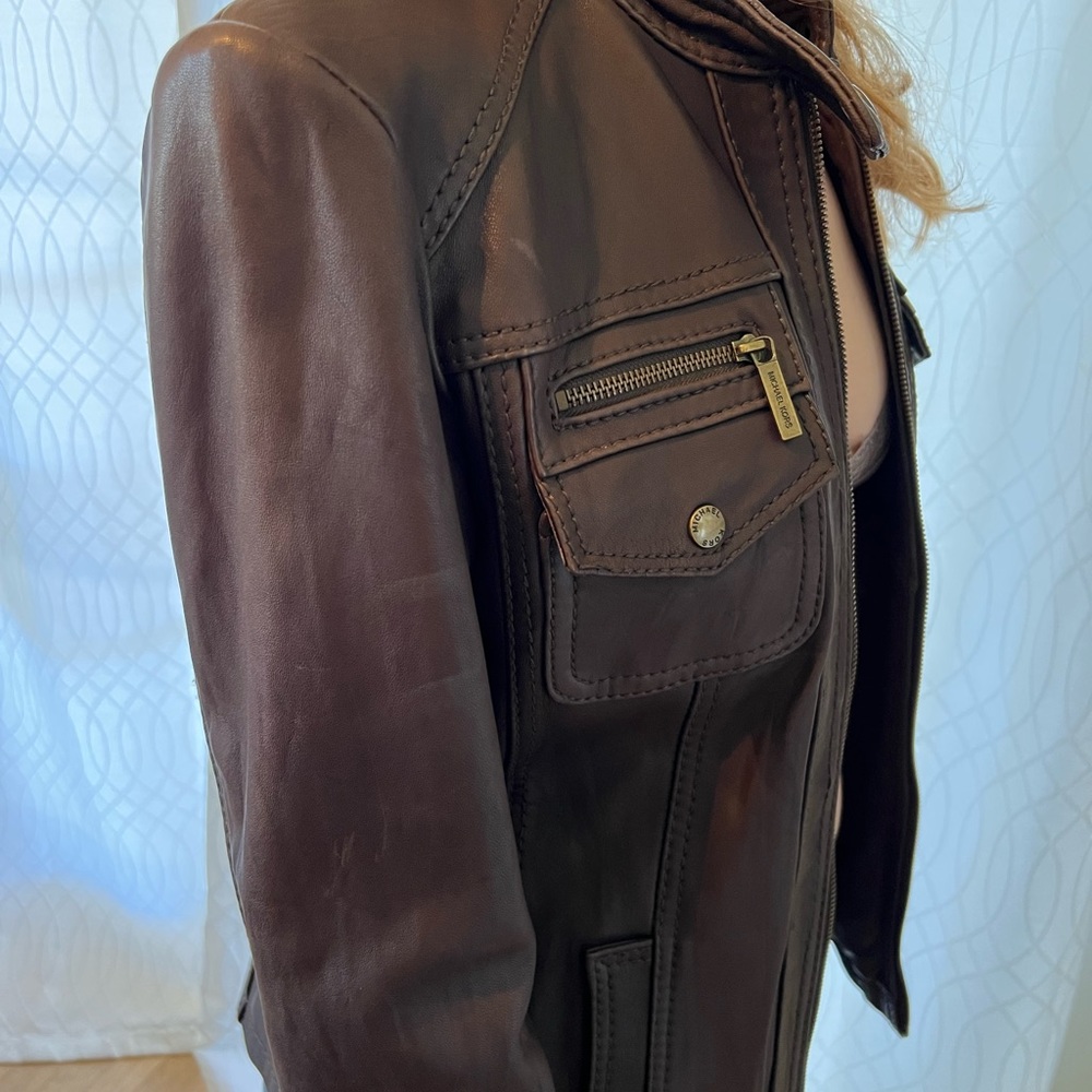 MICHAEL Michael Kors Dark Brown Leather Jacket